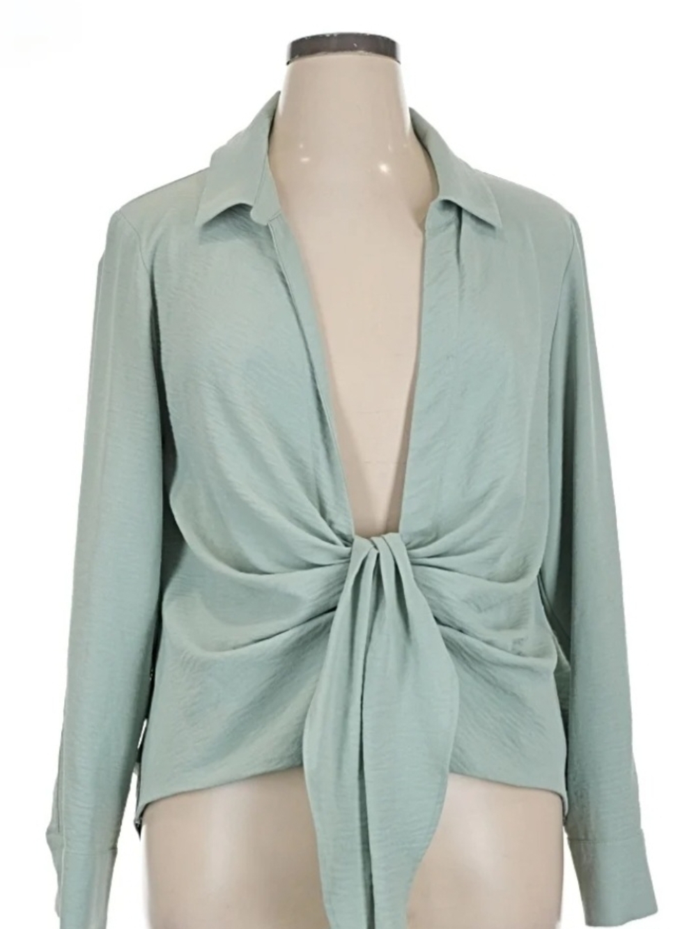 Calvin Klein Sage Tie-Front Button Down Blouse